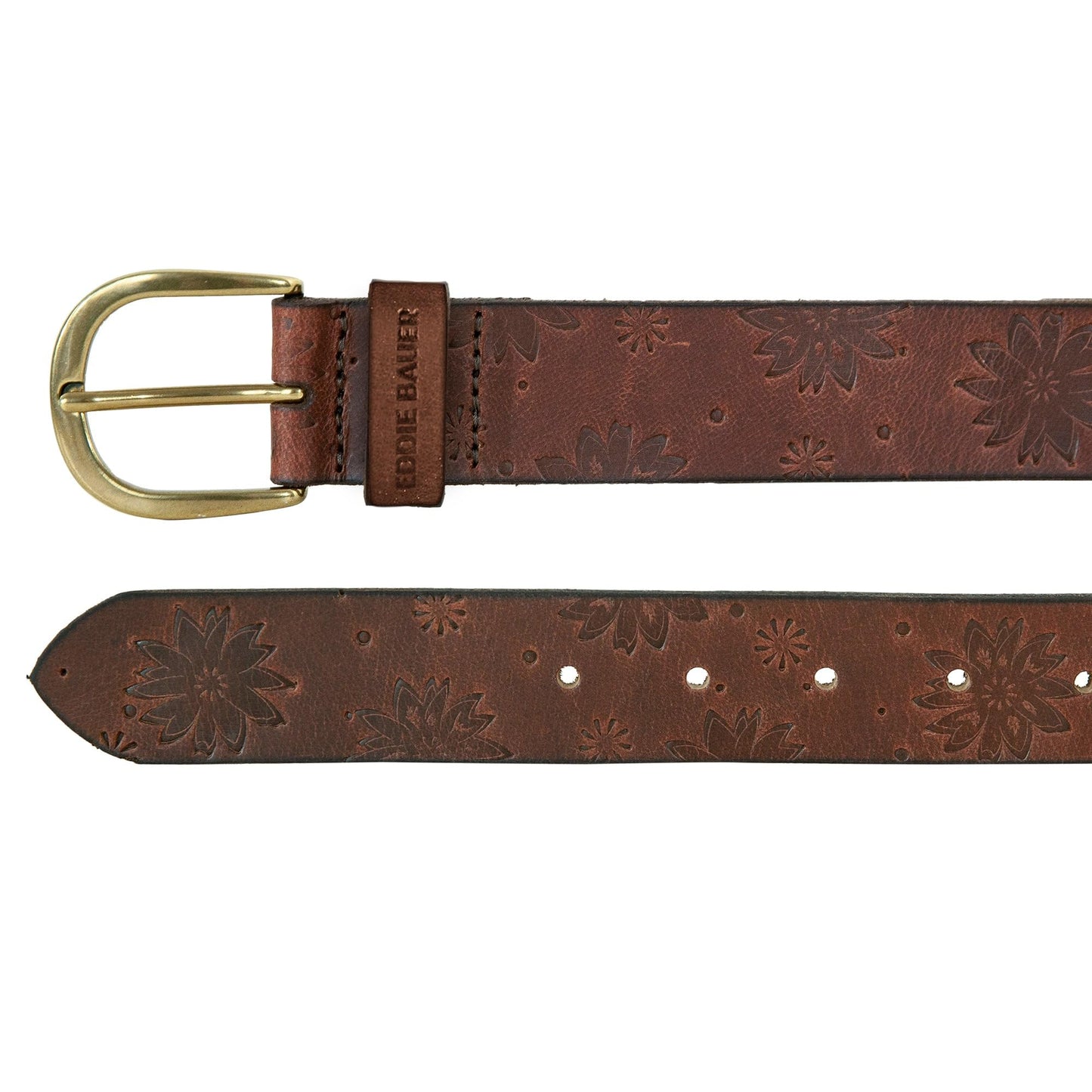 Eddie Bauer Women's Casual Leather Belts with Durable Metal Buckle, Floral Tooled - Tan, Large