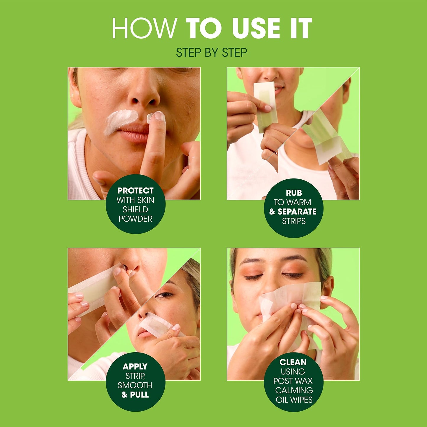Nad's Facial Wax Strips - Hypoallergenic All Skin Types - Facial Hair Removal For Women - At Home Waxing Kit with 20 Face Wax Strips + 4 Calming Oil