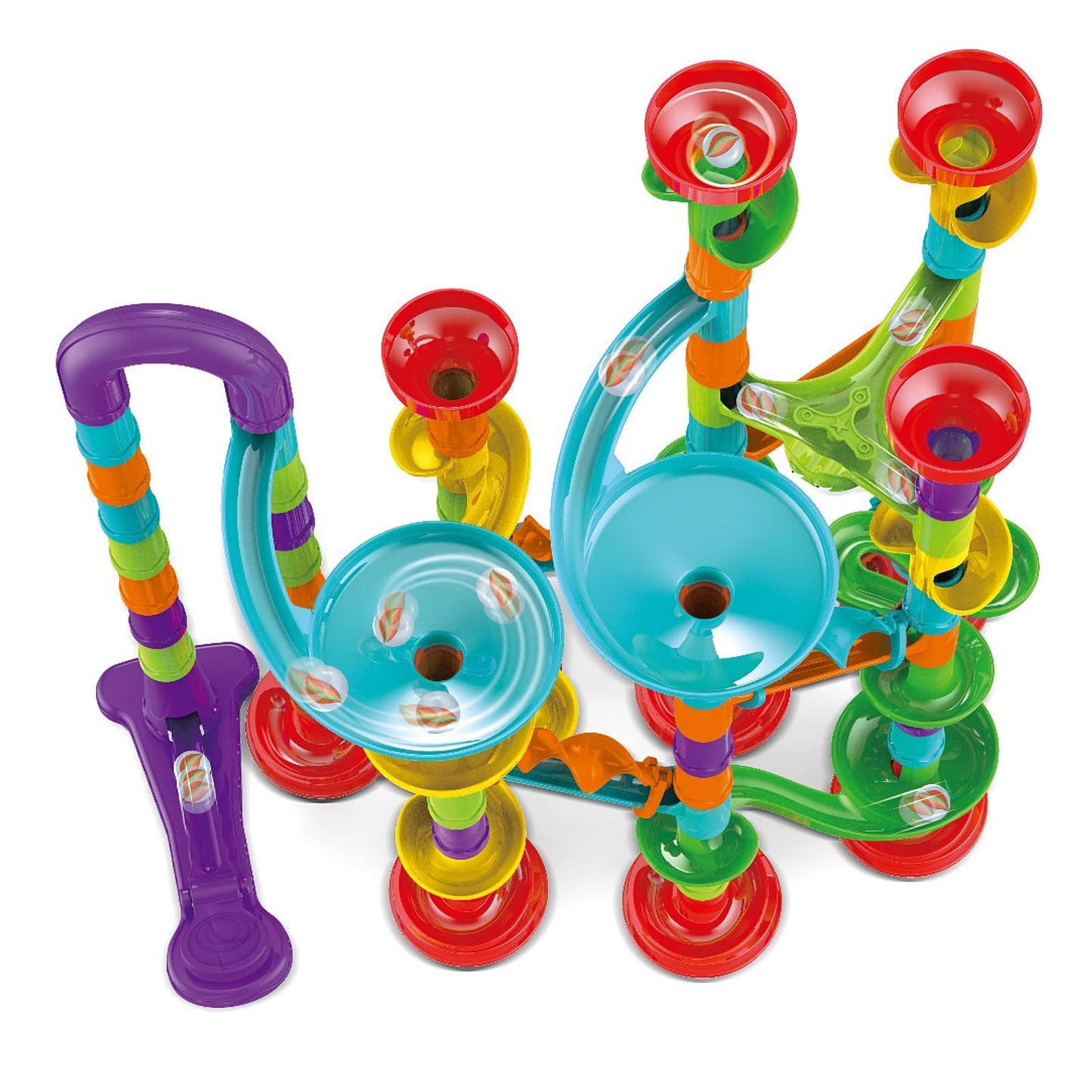 Marble Run Pipeline 113pcs Construction Set – STEM Building Blocks with Spiral Ladder, Rotating Funnel & T-Track for Kids Ages 4-8