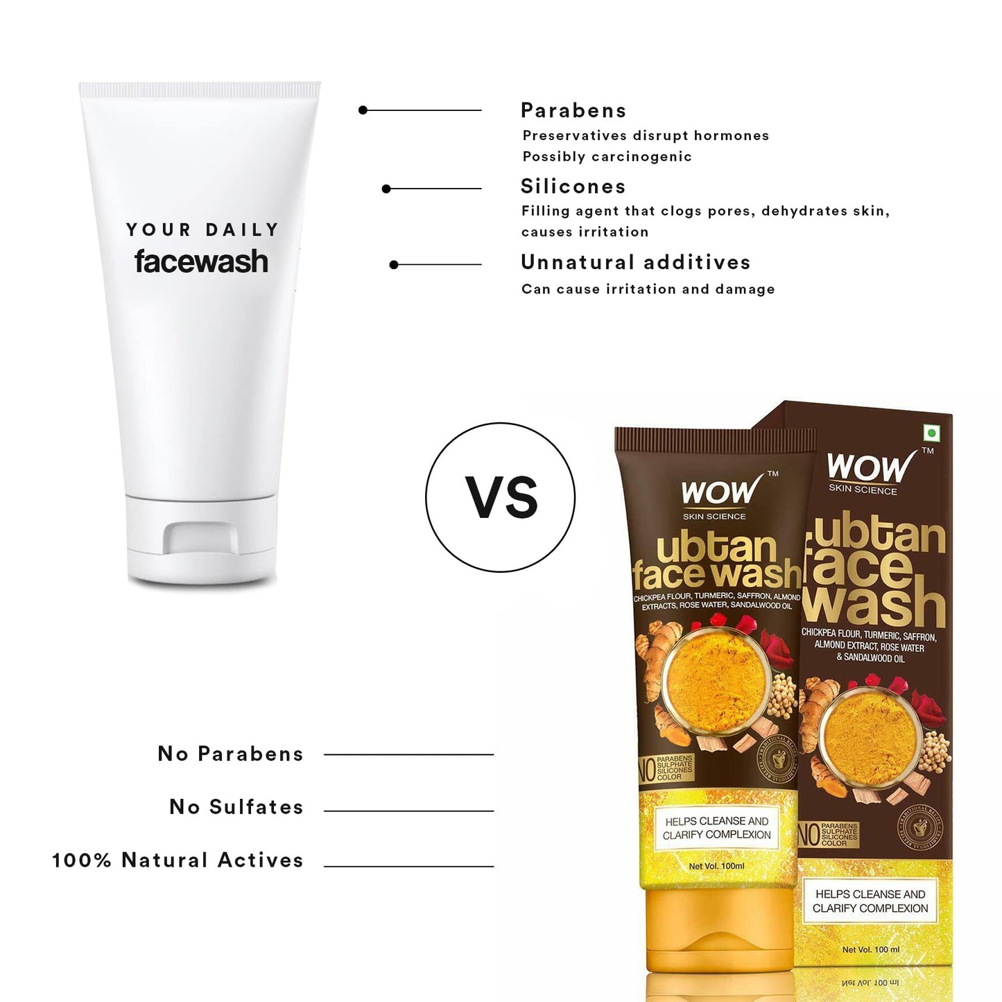 WOW Skin Science Ubtan Face Wash with Chickpea Flour, Turmeric, Moisturize Skin Help With Dryness - 100ml