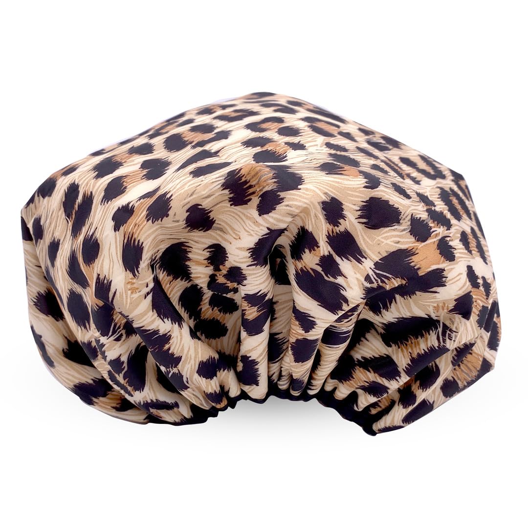 Betty Dain Reusable Nylon Bath & Shower Cap, Reversible Oversized Waterproof Shower Caps Large Designed for all Hair Lengths w Terry Lining & Elastic