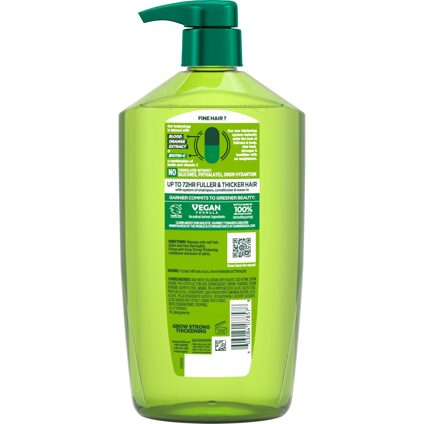 Garnier Fructis Grow Strong Thickening Shampoo for Fine Hair, Biotin-C, 33.8 Fl Oz, 1 Count (Packaging May Vary)