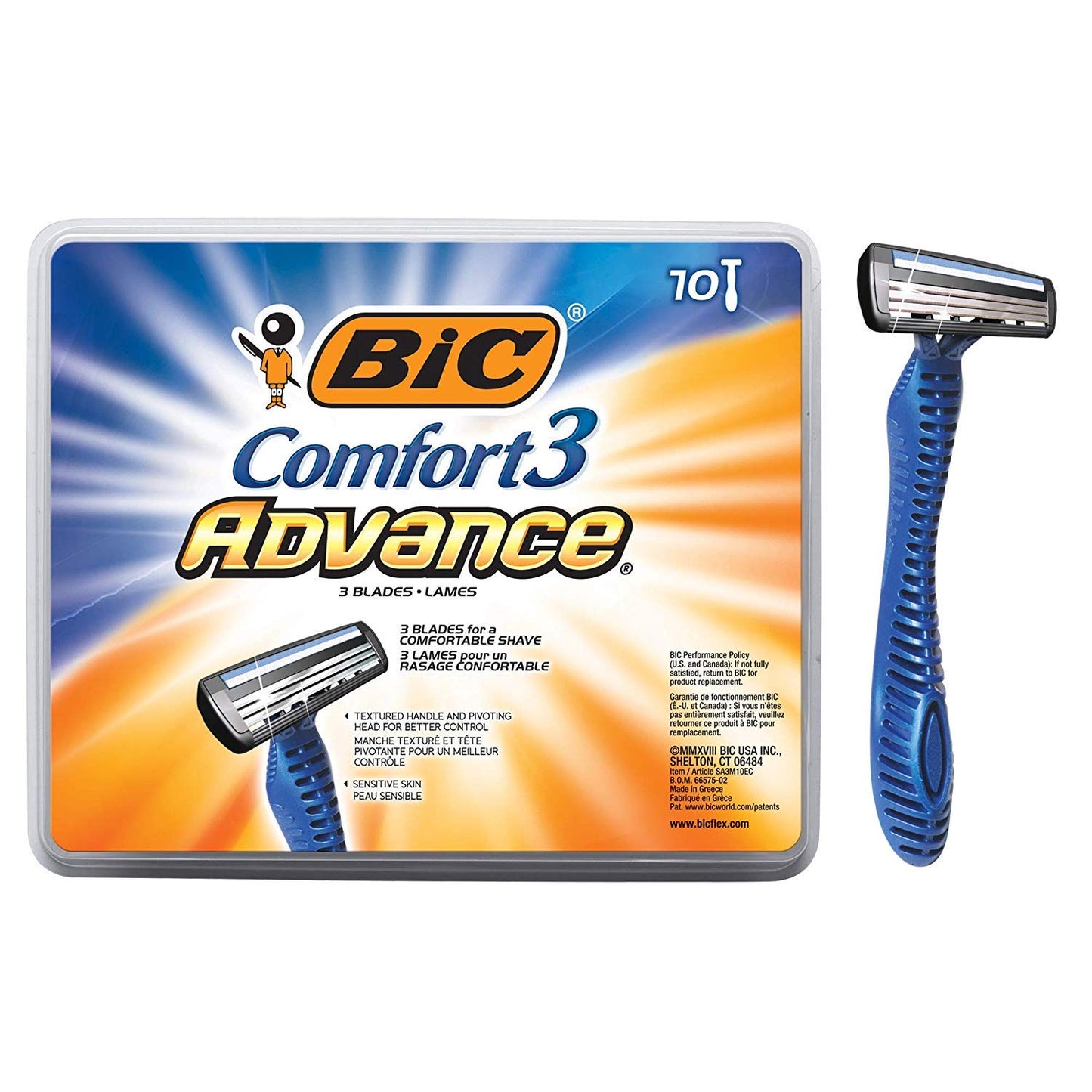 BIC Comfort 3 Advance Disposable Razor, Blue, 10 Pack Beauty and Personal Care BIC