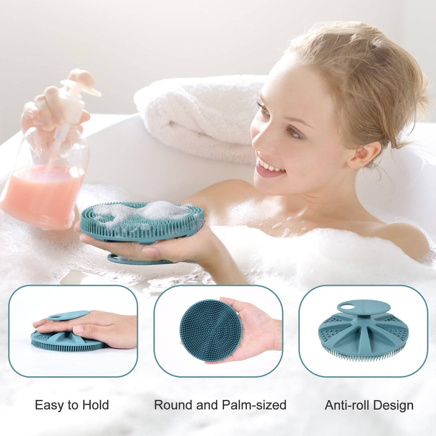 INNERNEED Food-Grade Soft Silicone Body Scrubber Shower Brush Handheld Cleansing Skin Brush, Gentle Exfoliating and Lather Well (Dark Green) Beauty and Personal Care INNERNEED