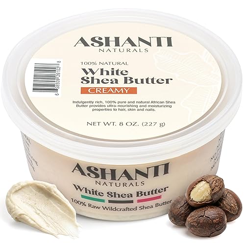 Ashanti Naturals White Raw Shea Butter | Unrefined African Shea Butter | Creamy Moisturizer for Easy Application - 8 oz