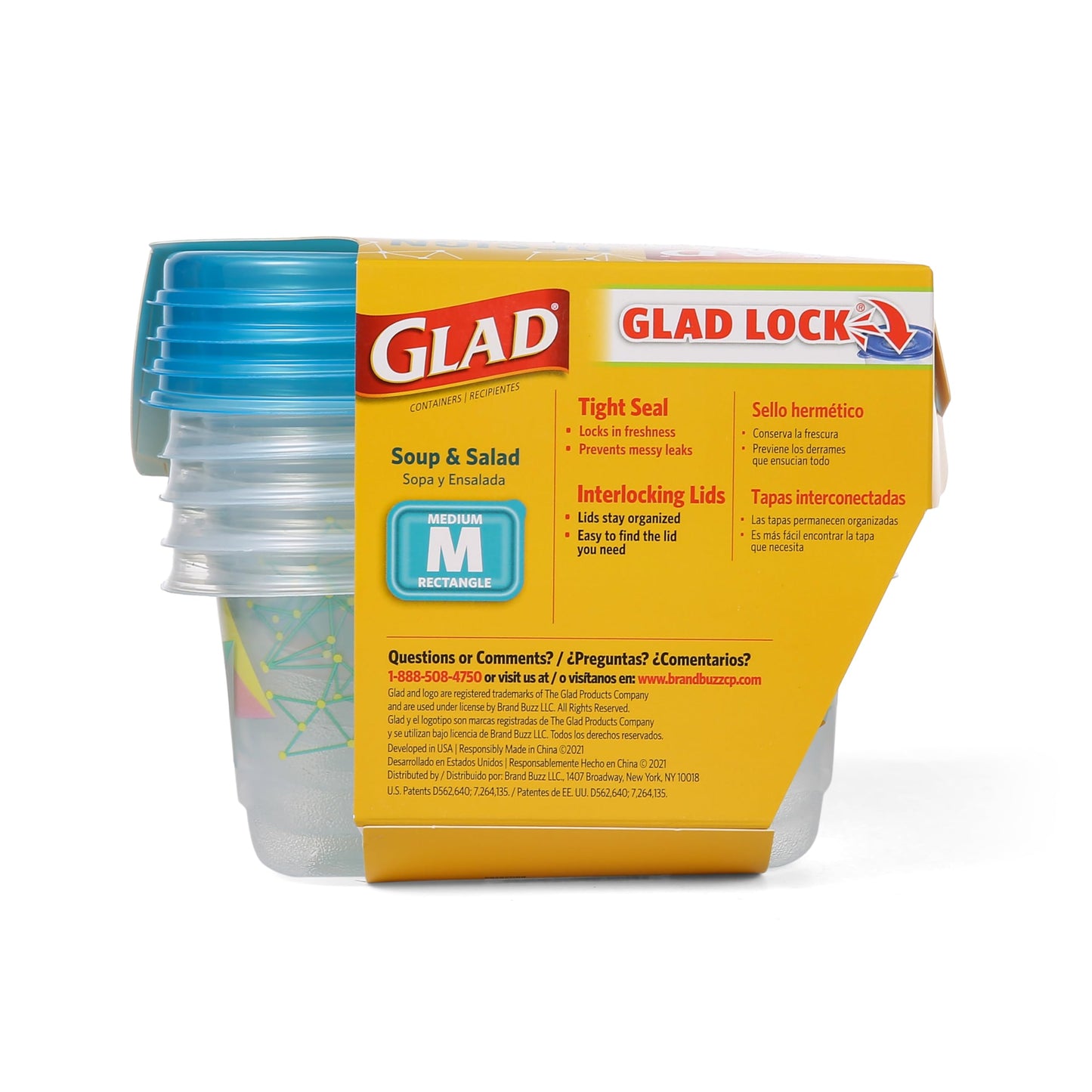 Glad GladWare Design Series Food Storage Containers - Medium Rectangle - Meal Container Holds up to 24 Ounces of Food - Lock Tight Seal, 4 Count