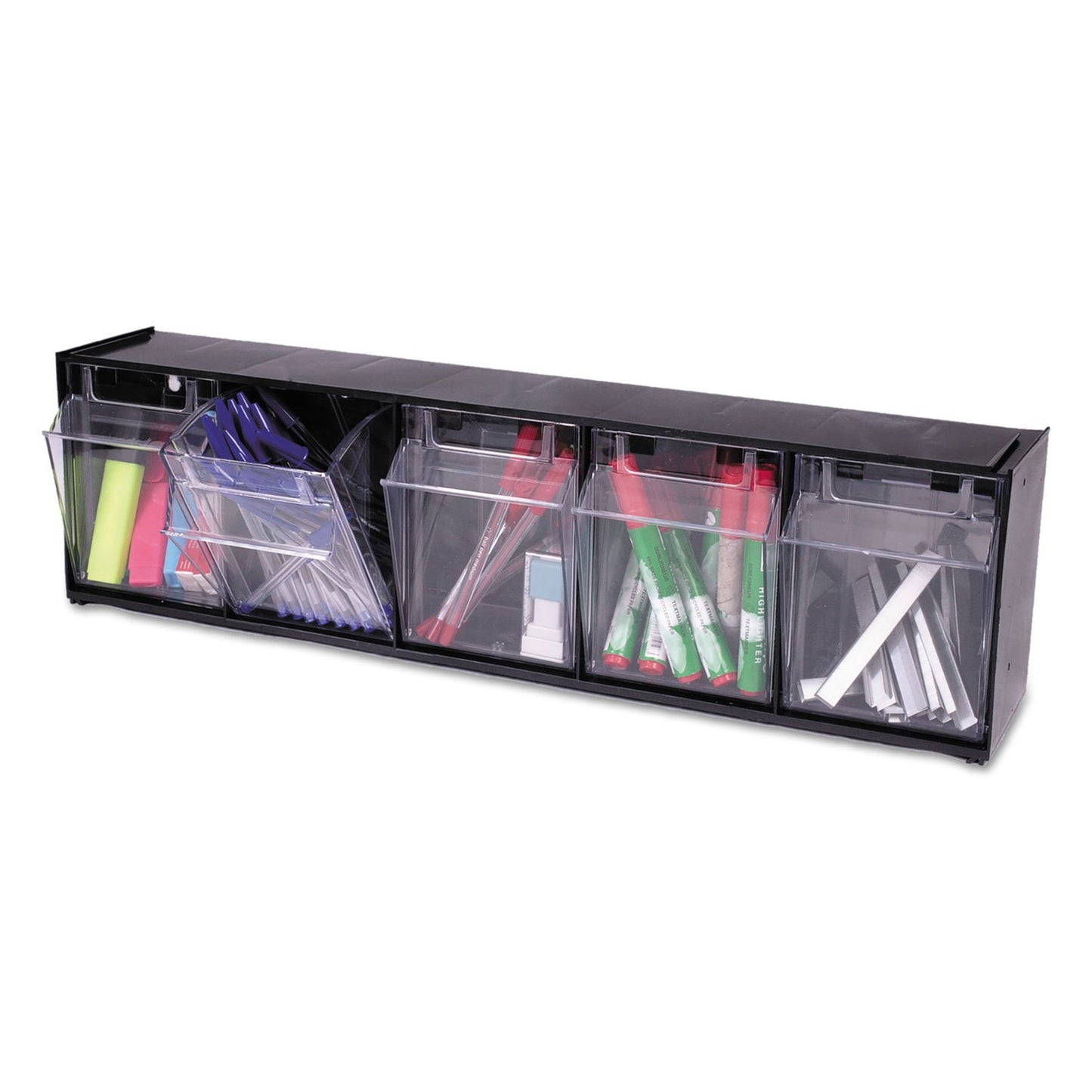 Deflecto 20504OP Five-bin horizontal tilt bin storage system, 23-5/8w x 5-1/4d x 6-1/2h, black