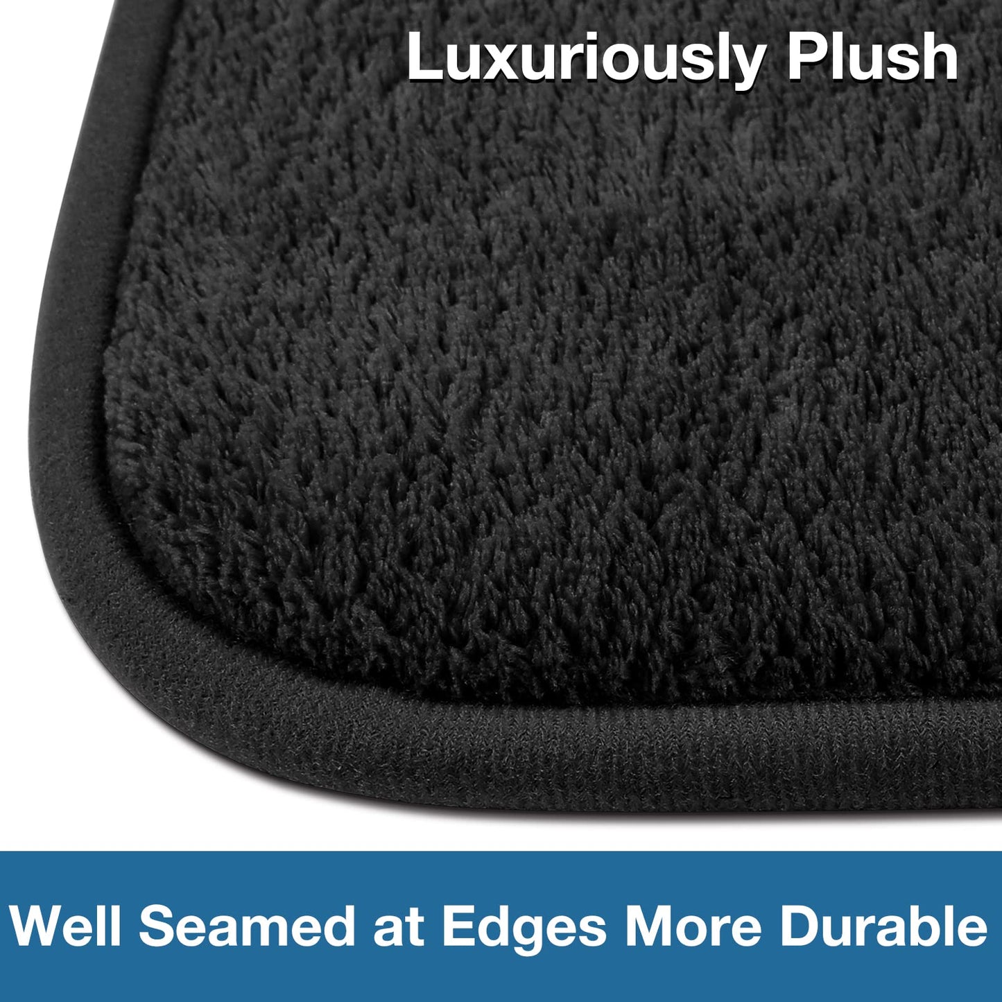 YOUTHLOTUS Black Memory Foam Bathroom Runner Rug Long Narrow Bath Mat Non Slip Soft Absorbent Washable Plush Microfiber Bathrug,16" x 47"