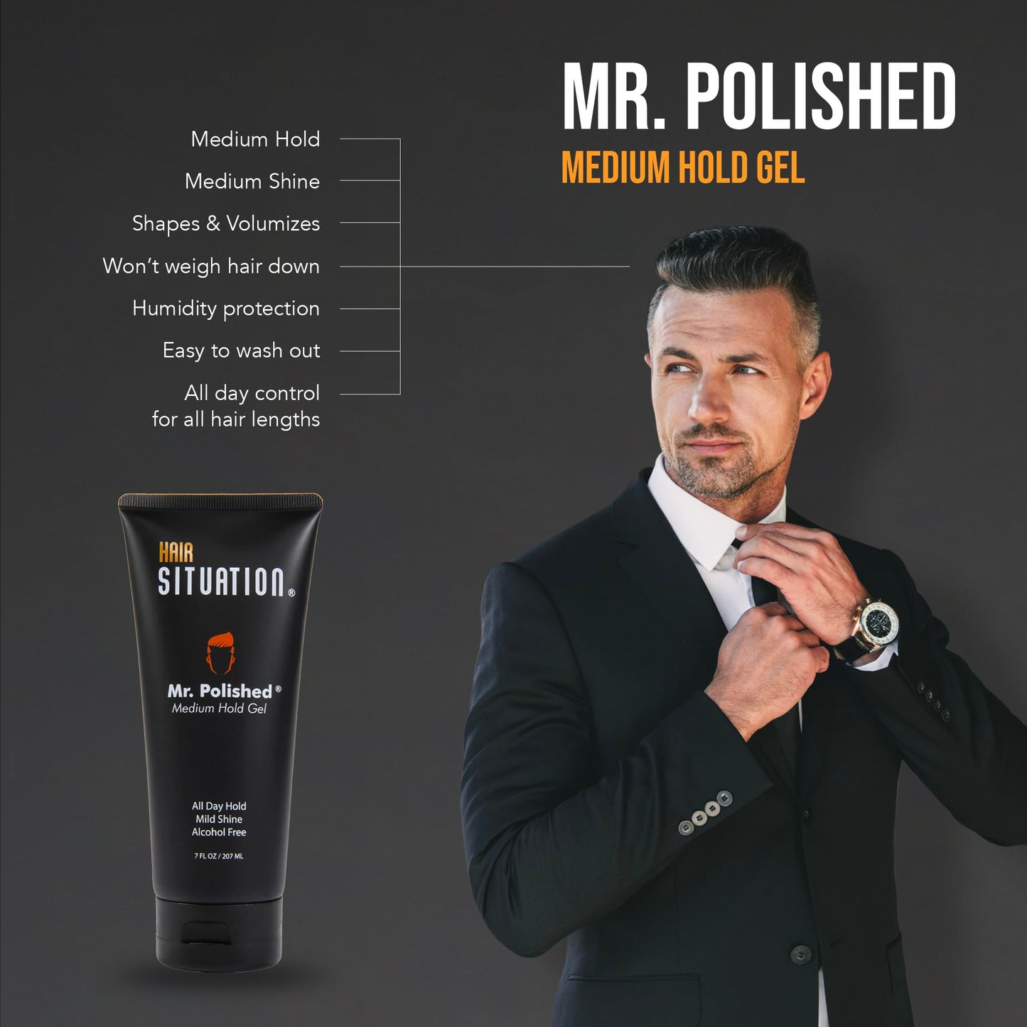Hair Situation Medium Hold Hair Styling Gel Mr. Polished, Alcohol-Free, Anti-Frizz, No-Flaking, All Day Hold, Low Shine, Made with Vitamins