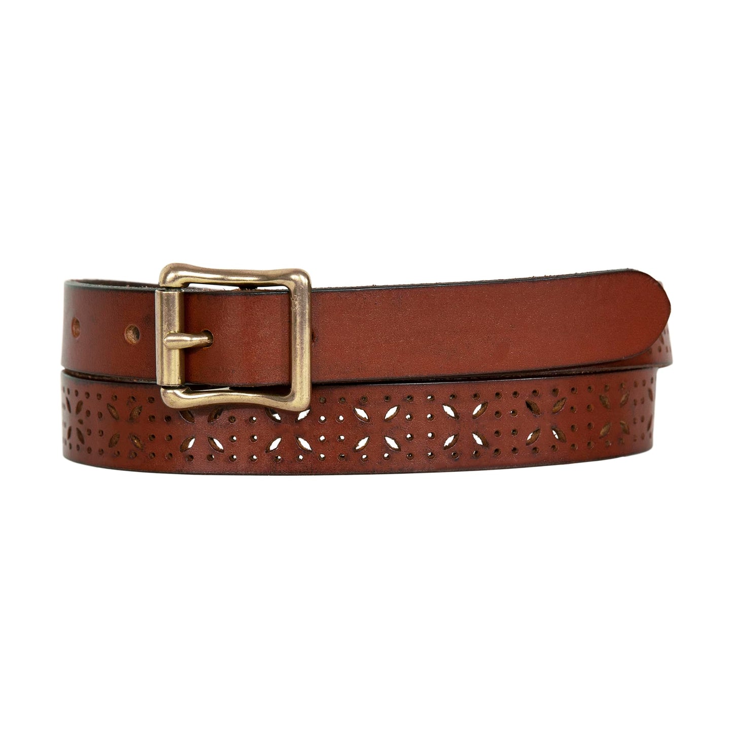 Eddie Bauer Women's Casual Leather Belts with Durable Metal Buckle, Perforated Pattern - Tan, XX-Large