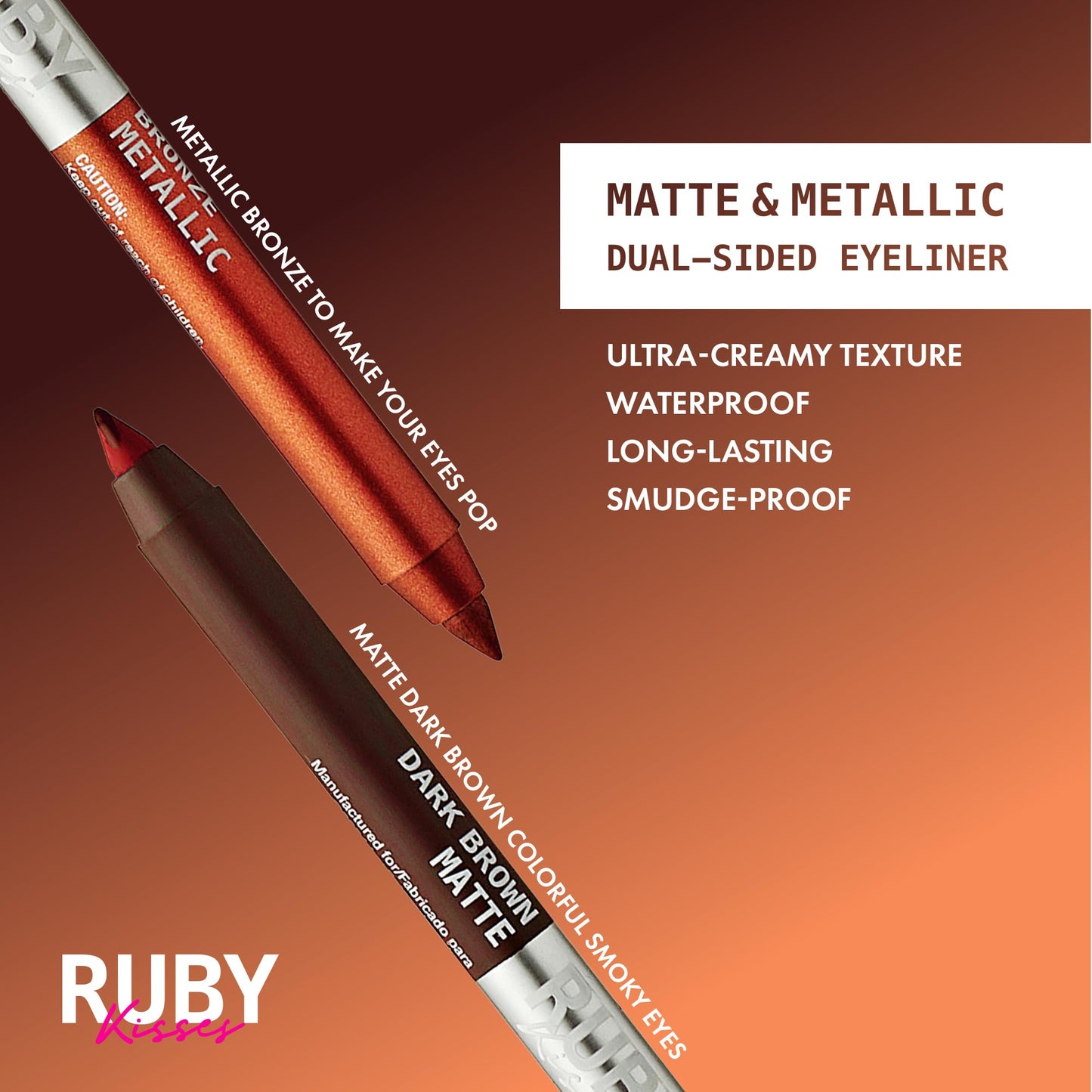 Ruby Kisses Waterproof Matte & Metallic Duo Eyeliner - Dual-Ended Smudge-Proof Pencil for Precision & Eyeshadow Multi-use, Long-Lasting, Intense…
