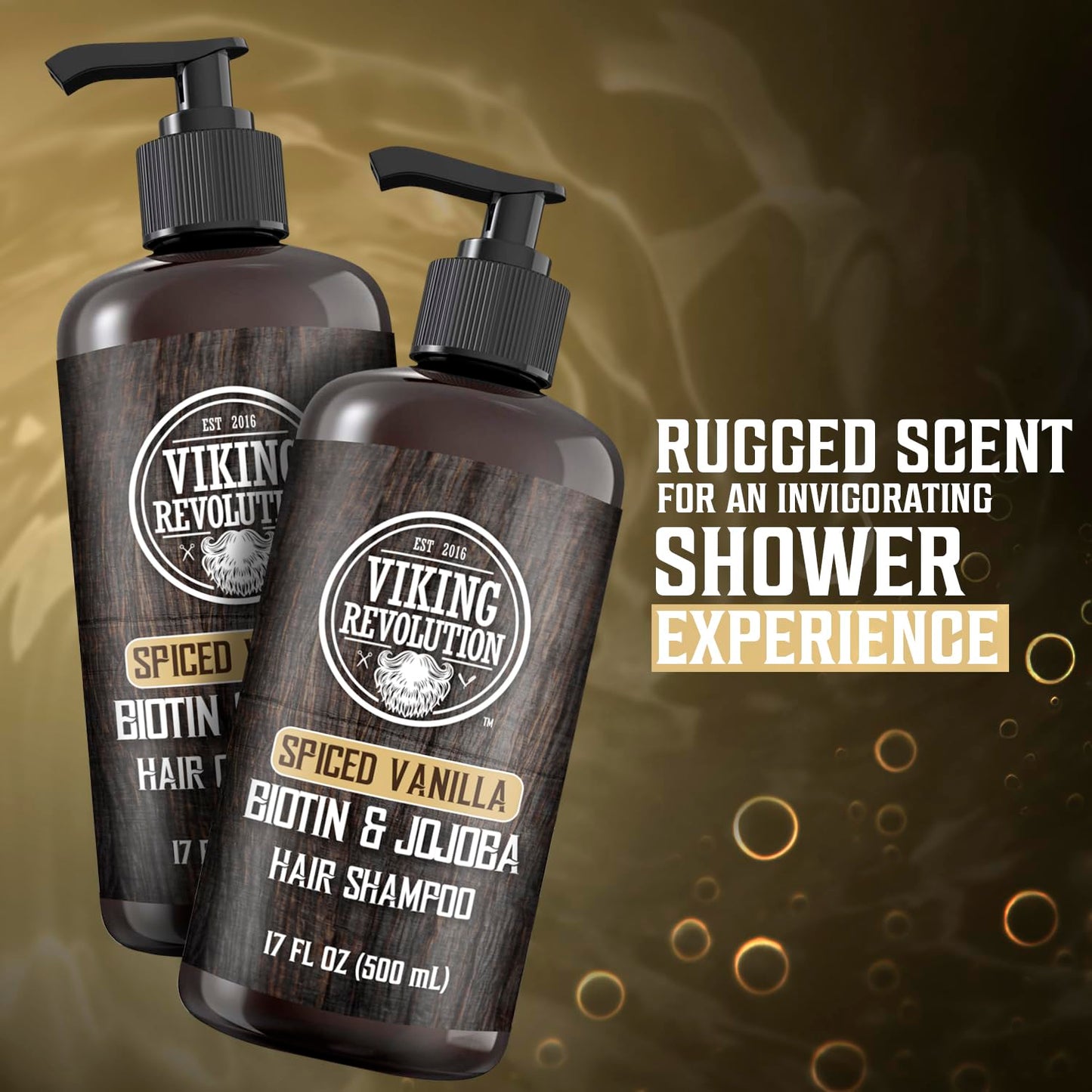 Viking Revolution Spiced Vanilla Mens Shampoo and Conditioner Set with Biotin and Jojoba Oil - Natural Hair Shampoo and Hair Conditioner for Men
