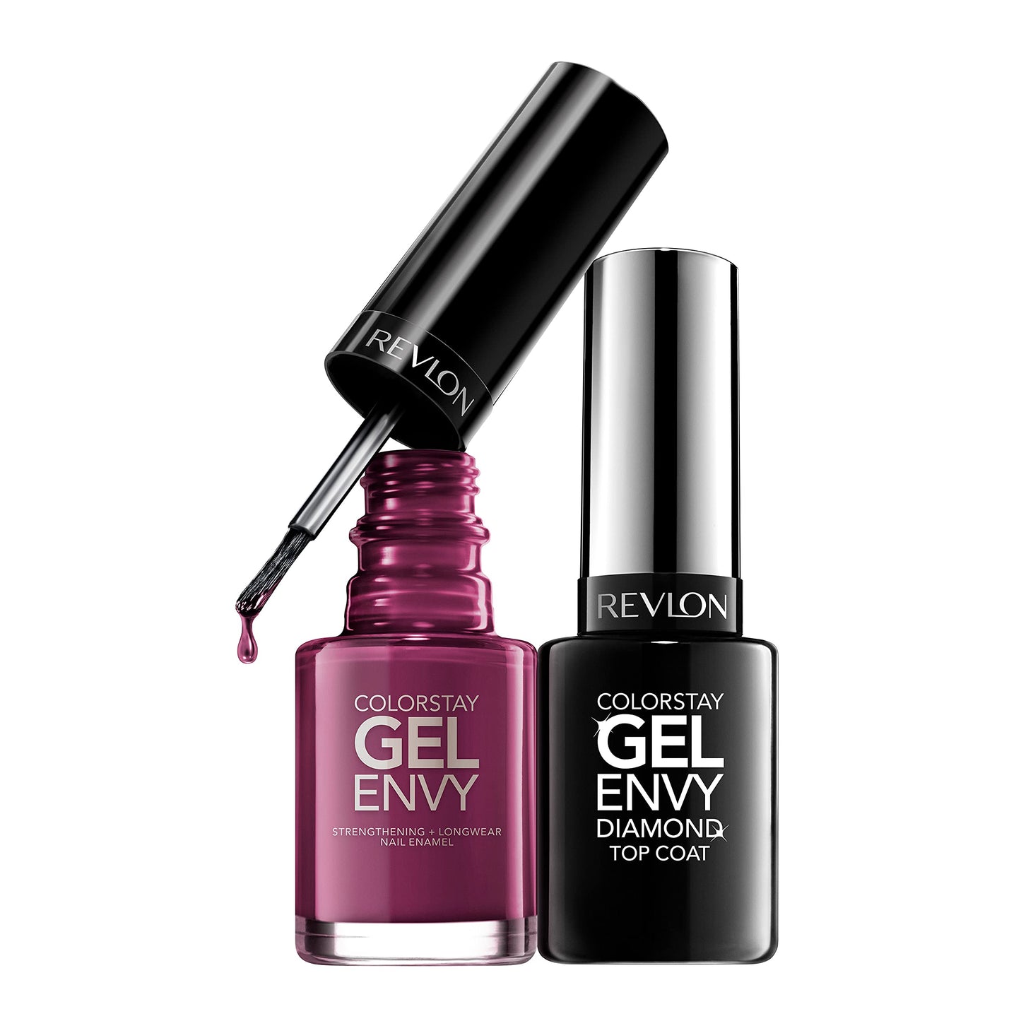 Revlon ColorStay Gel Envy Longwear Nail Polish, with Built-in Base Coat & Glossy Shine Finish, in Black/Grey, 520 Blackjack, 0.4 oz