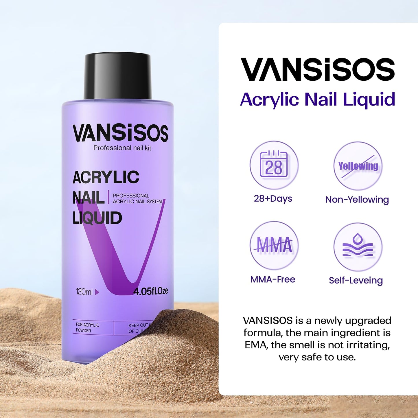 VANSISOS Monomer Acrylic Nail Liquid: 4fl.oz Professional EMA Acrylic Liquid Monomer with Nail Brush for Beginners at Home DIY Nail Salon Use Beauty and Personal Care VANSISOS