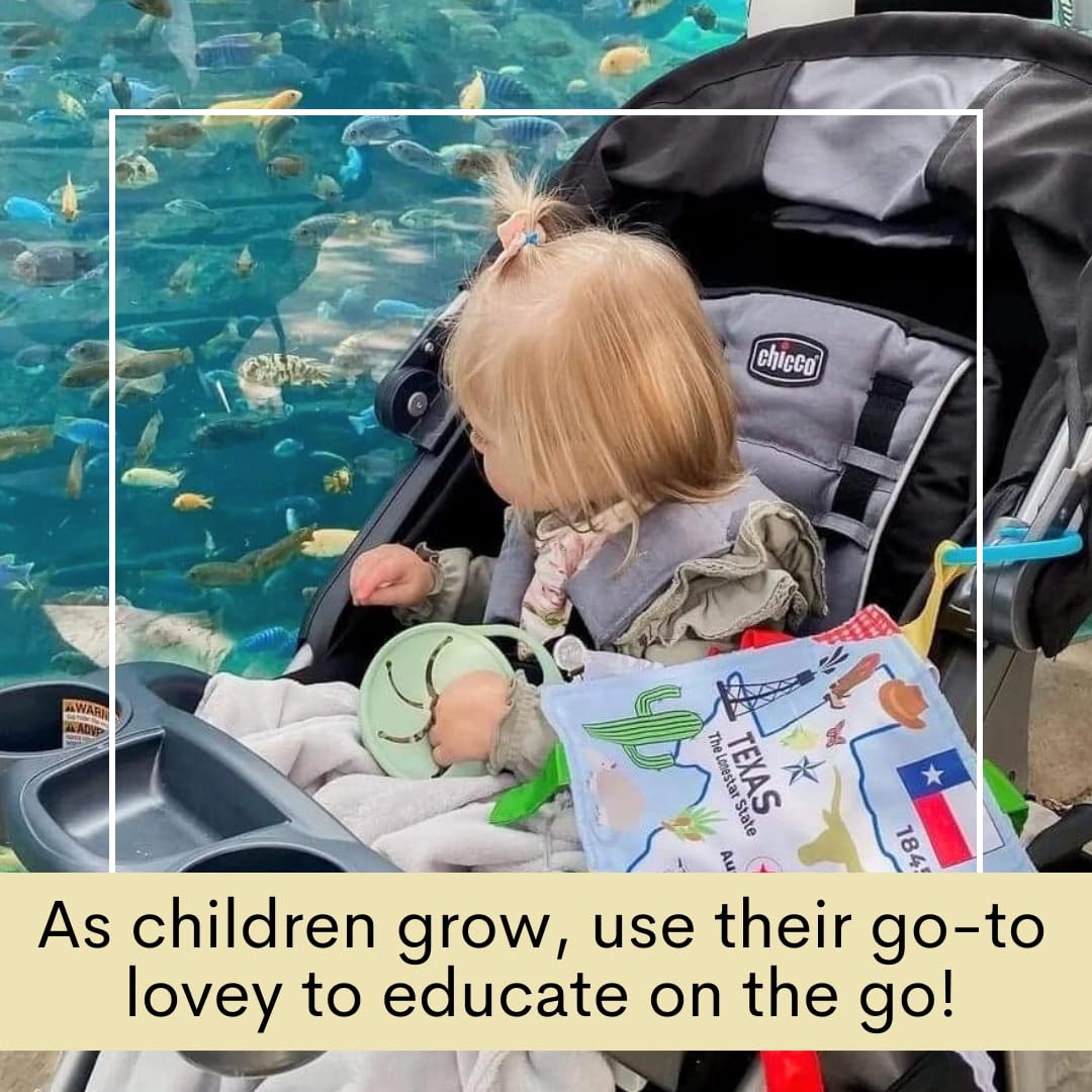 Baby Jack & Co 8x8” Learning Lovey Texas State Tag Stroller Toy for Babies - Crinkle Toys for Developing Five Senses - Learn About Capitals - Travel…