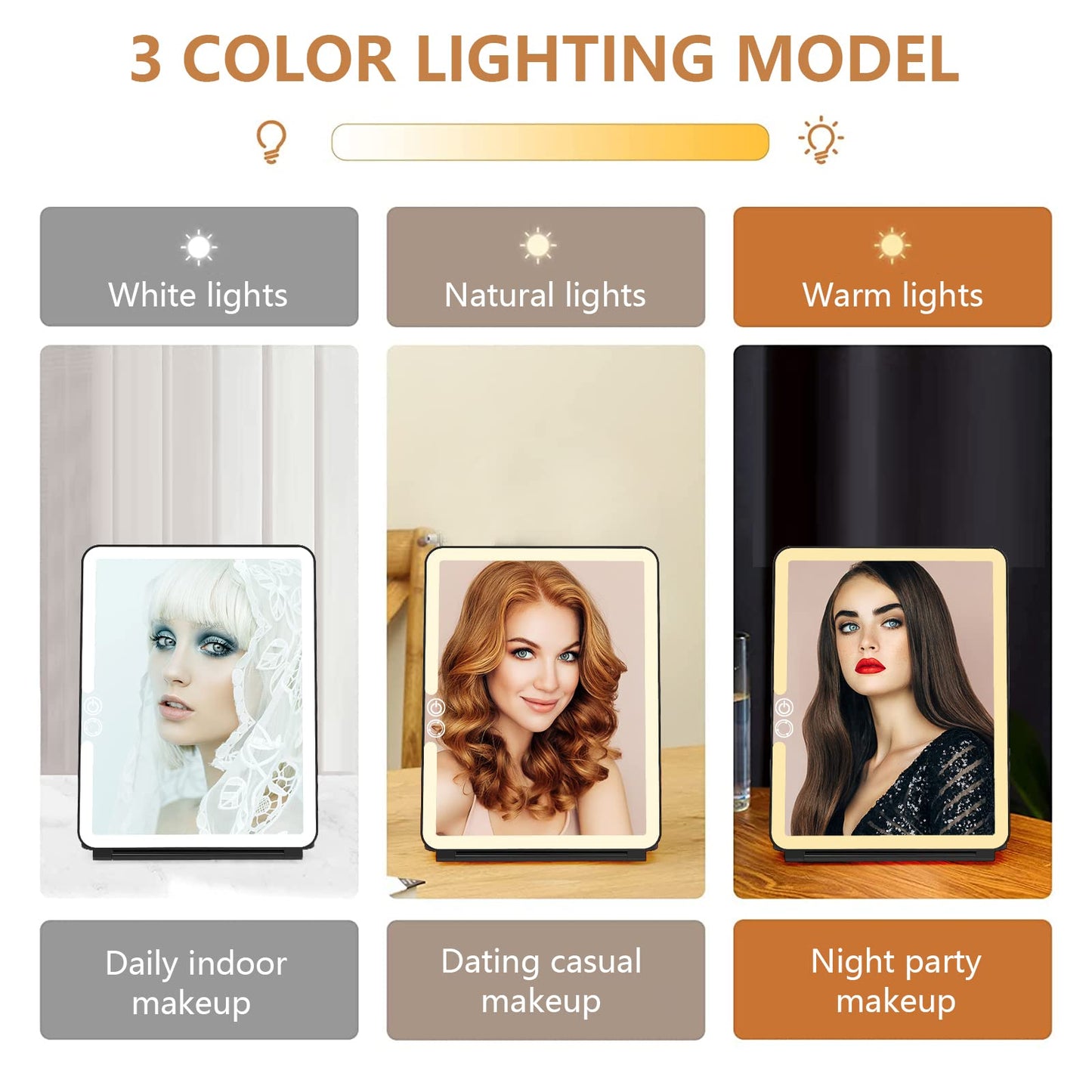 WEILY Portable Travel Mirror Makeup Mirror with 72 LED Lights, Touch Screen Three Colors Dimmable,Ultra Thin, 2000 mAh USB Rechargeable Foldable