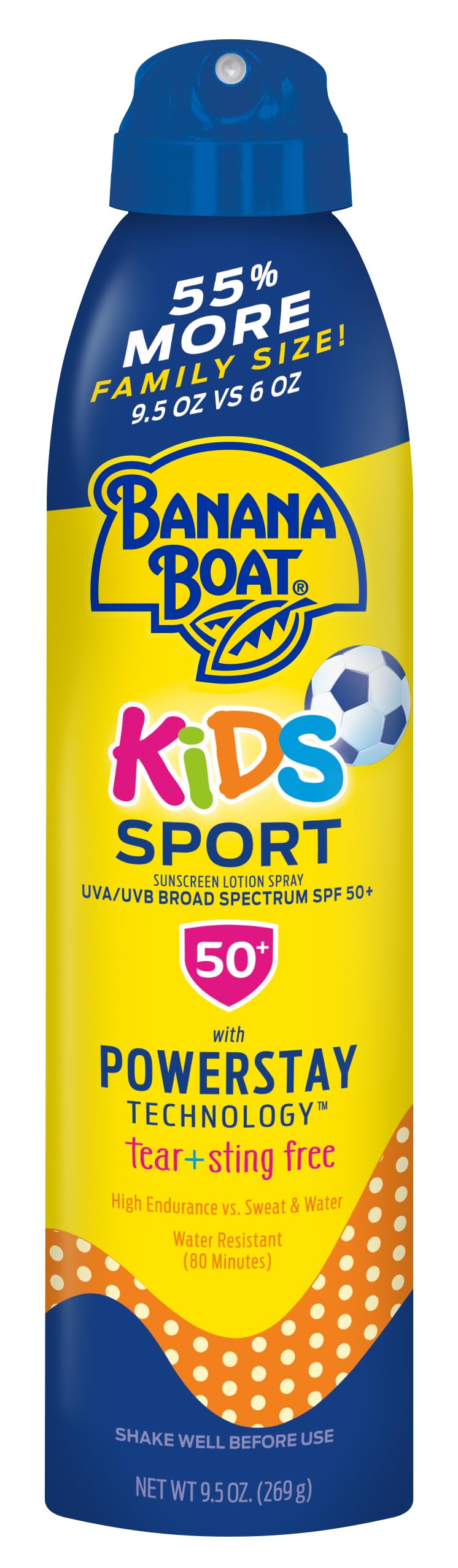 Banana Boat Kids Sport Sunscreen Spray SPF 50, 9.5oz, Childrens Sunscreen, Spray On Sunscreen SPF 50, Family Size Sunscreen, 9.5oz