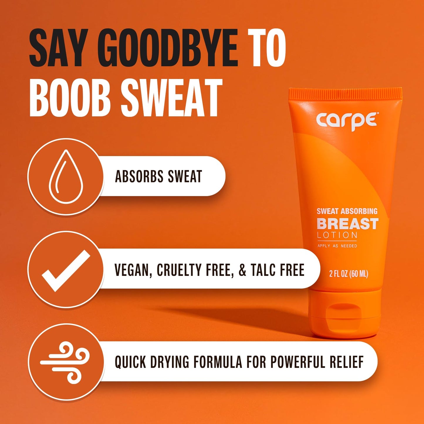 Carpe Sweat Absorbing Breast - Helps Keep Your Breasts and Skin Folds Dry - Sweat Absorbing Lotion - Helps Control Under Breast Sweat - Great