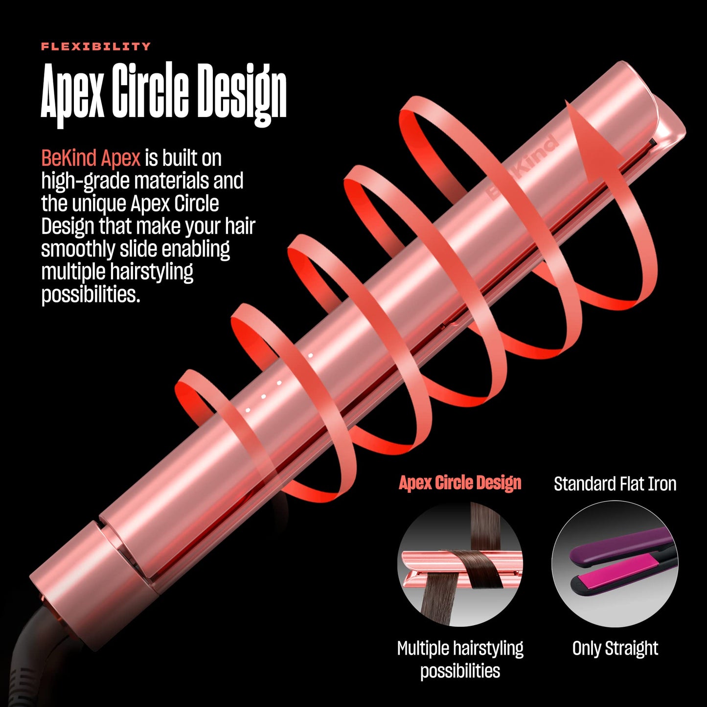 Bekind Apex 2-in-1 Hair Straightener Flat Iron | 1“ 460°F Straightener and Curler for All Hairstyles | UltraSmooth Tech | 15s Fast Heating & Temp