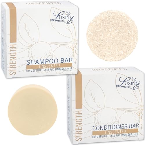 Bar Shampoo and Conditioner by Luxiny - Sulfate Free, Unscented Set With 1 Shampoo Bar (60g) & 1 Deep Conditioner Bar (50g), Made in USA (Fragrance