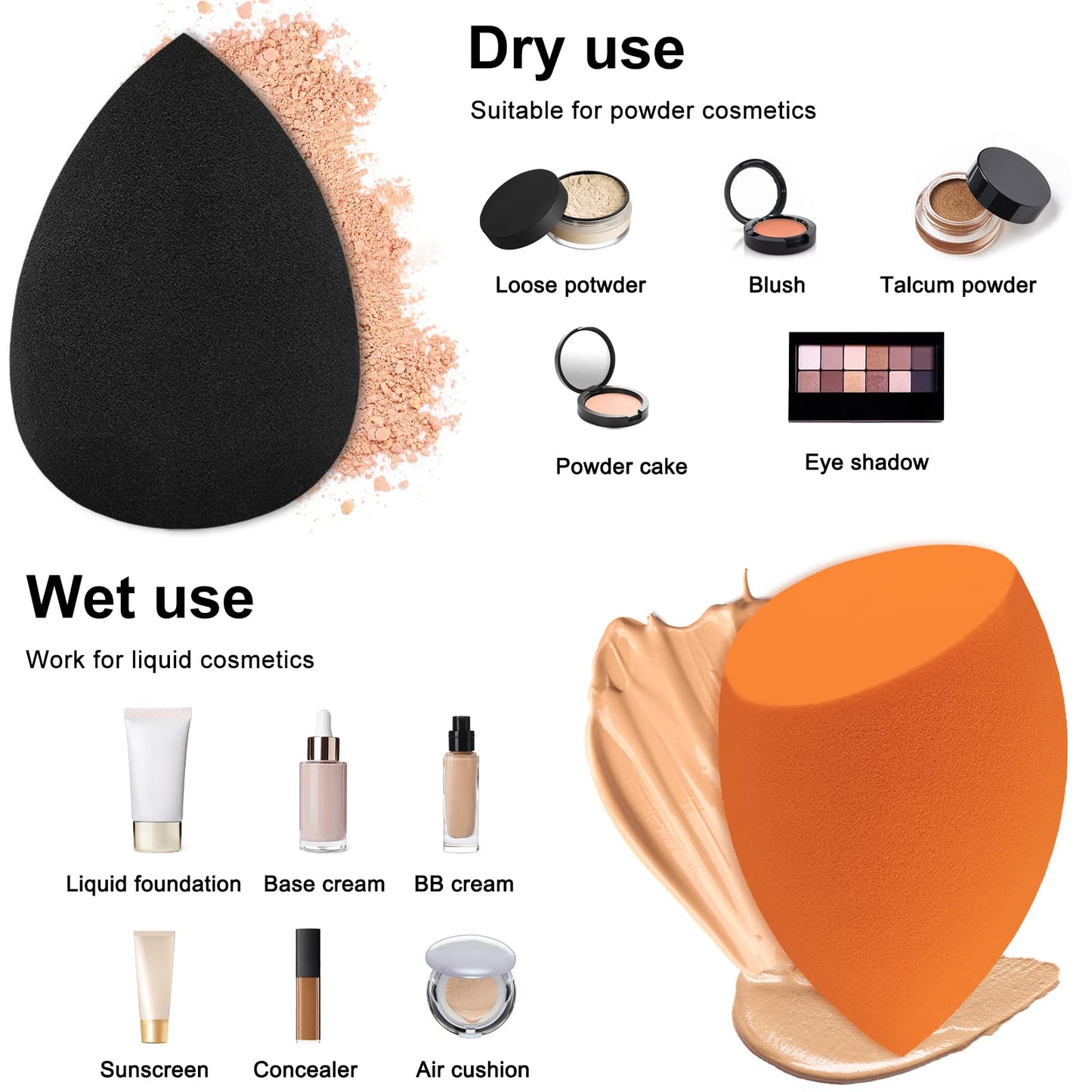 12 Pieces Professional Makeup Sponge Set,Latex Free Flawless Soft Setting Face Puffs,Makeup Blending Sponge Cosmetic Applicator