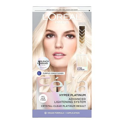 L'Oreal Paris Feria Hyper Platinum Advanced Lightening System Hair Bleach, Lifts Up To 8 Levels, Includes Anti Brass Purple Conditioner, 1 Hair Dye