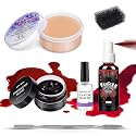 SFX Makeup Kit Scars Wax, Fake Blood Spray, Professional Scar Wax&Blood Effects Set with Coagulated Blood Gel&Spray, Metal Spatula, Sealer & Black