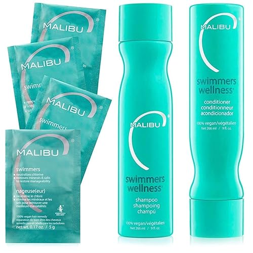 Malibu C Swimmers Wellness Shampoo and Conditioner + Hair Mask Summer Essentials Kit - Adults & Kids Clarifying, Moisturizing, Shine Restoring Hair