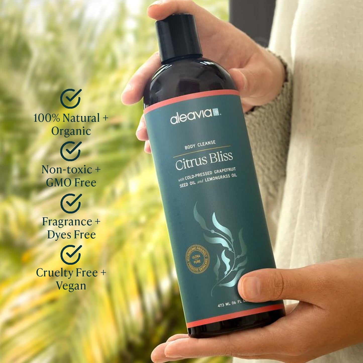Aleavia Citrus Bliss Body Cleanse - Organic & All-Natural Prebiotic Body Wash, Scented with Pure Essential Oils - Nourish Your Skin Microbiome - 16 Beauty & Personal Care Aleavia