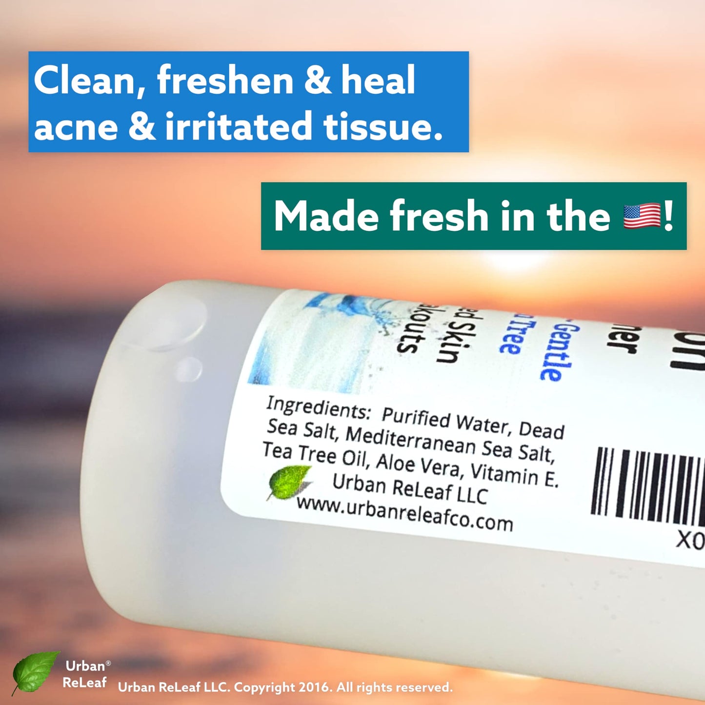 Urban ReLeaf Acne Solution Facial Toner! Sea Salt & Tea Tree. Soothe Skin, Calm breakouts. 4 oz. Gentle Effective. 100% Natural & Soothing. Reduce The