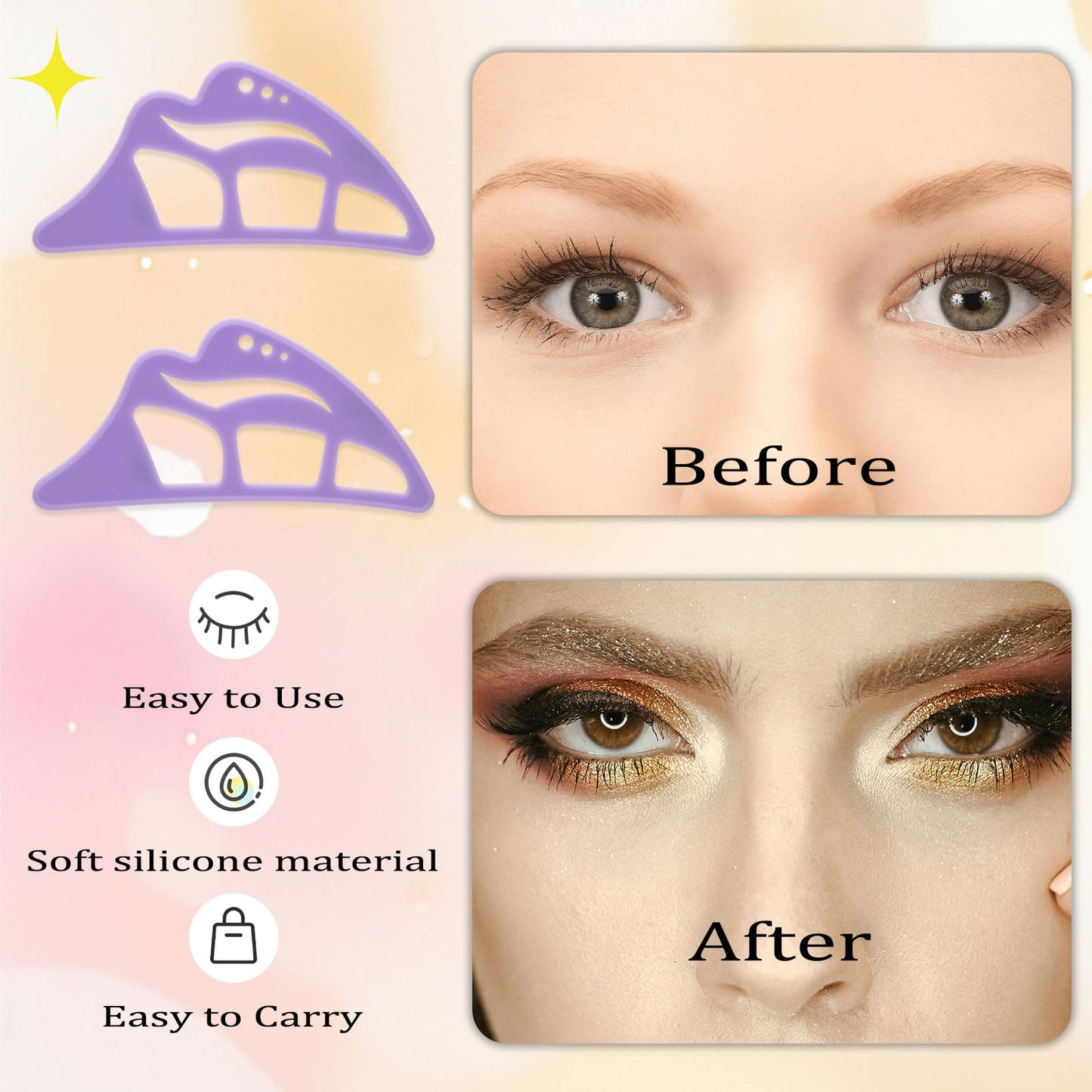 NFAMRZCAR 2PC Eyeshadow Stencil 5 in 1 Silicone Eyeshadow Tool,Reusable Eye Makeup Aid Stencils,Eye Makeup Aid, for Make Up Beginners&Women (Purple)