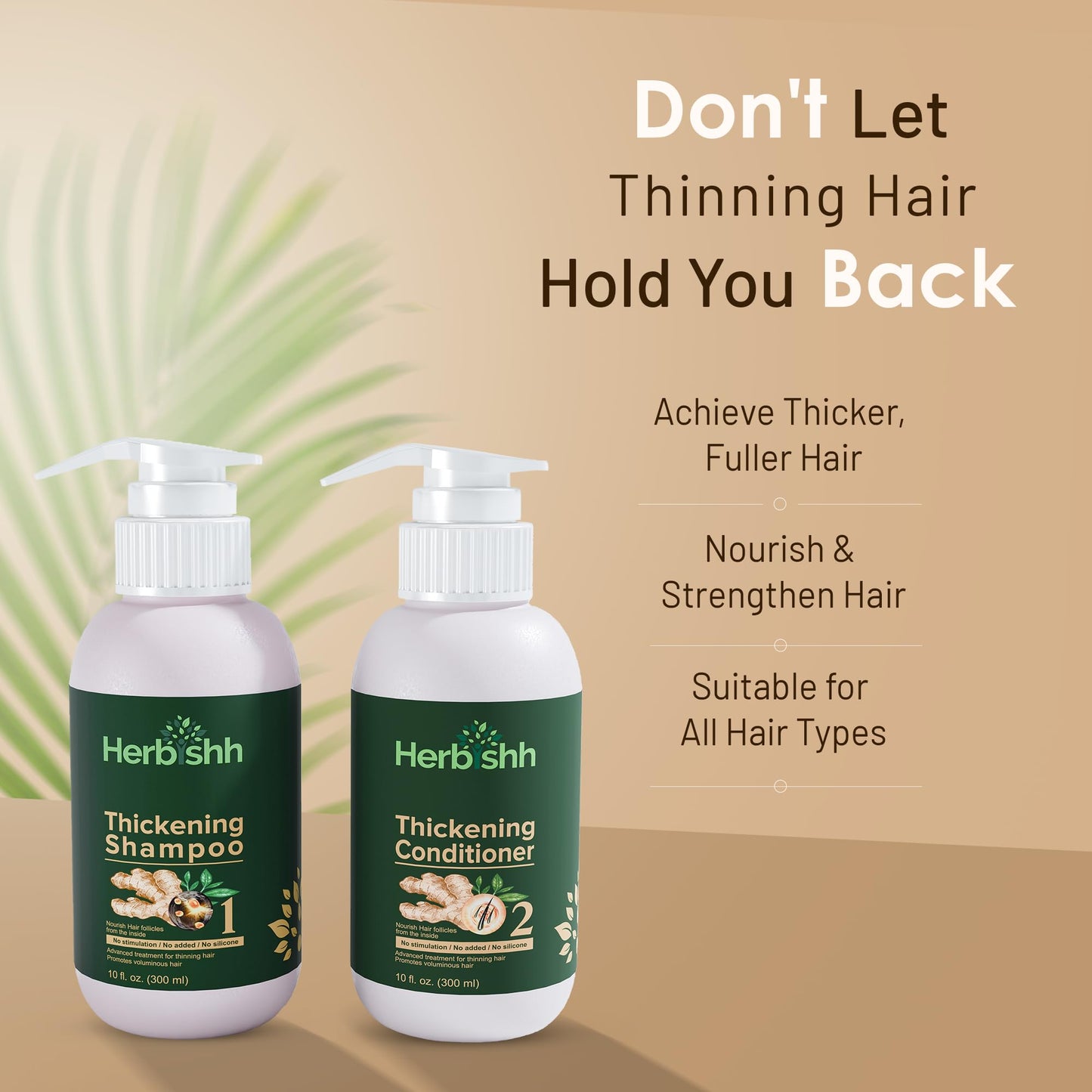 Herbishh Ginger Extract Thickening Shampoo and Hair Conditioner for Hair Thickening, Suitable for All Type Hair, Sulphates & Parabens Free 10fl. oz