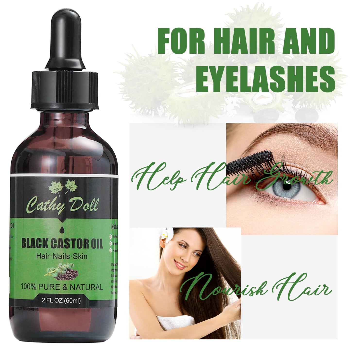 Jamaican Black Castor Oil Organic Cold Pressed Castor Oil For Hair 100% Pure Natural Castor Oil For Eyelashes Eyebrows (2 oz)