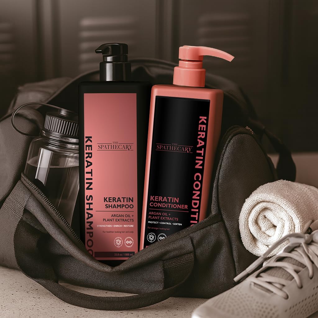 THE SPATHECARY Keratin Shampoo & Conditioner Set with Argan Oil & Plant Extracts - Strengthening & Smoothing Hair Care Duo for Dry Damaged Hair, Frizz