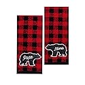 St Nick Holiday Buffalo Plaid Hand Towels Farmhouse Bear Mama Papa Rustic