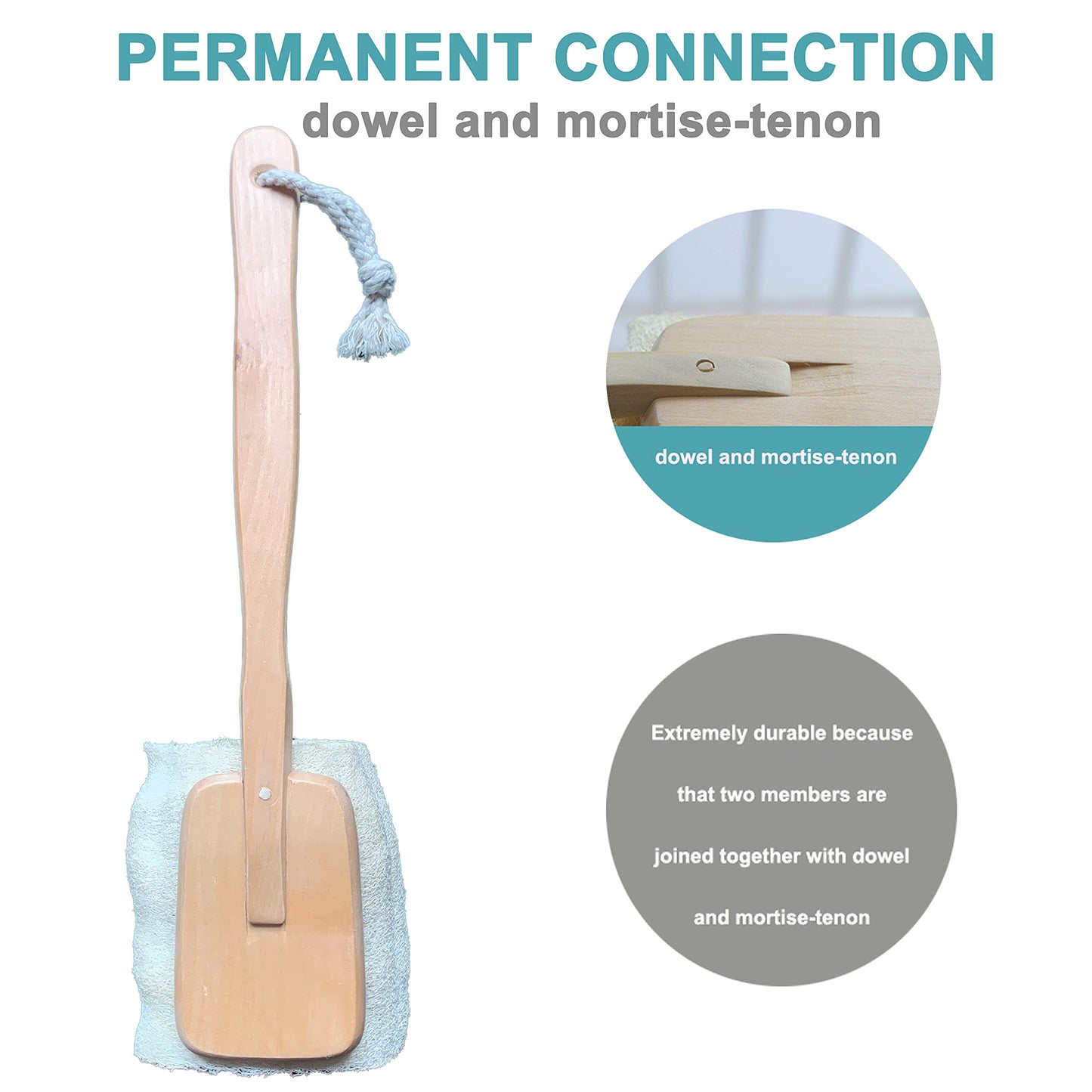 3 Pack Natural Exfoliating Loofah luffa loofa Bath Brush On a Stick - with Long Wooden Handle Back Brush for Men & Women - Shower Sponge Body Back