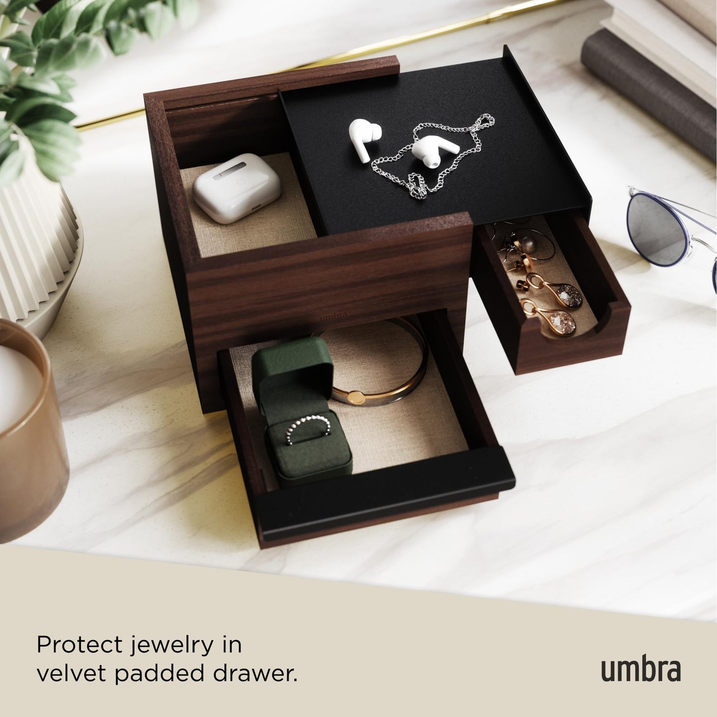 Umbra Mini Stowit Jewelry Box - Modern Keepsake Storage Organizer with Hidden Compartment Drawers for Ring, Bracelet, Watch, Necklace, Earrings…