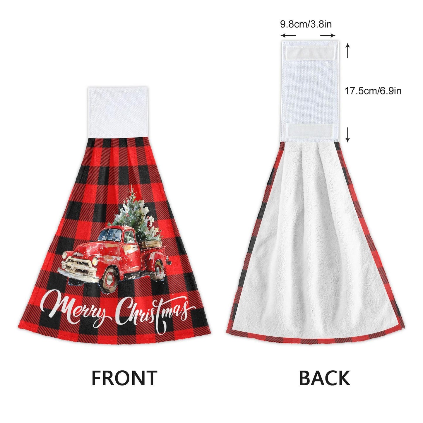 Boccsty Christmas Tree Truck Fingertip Bath Towels 2 Pcs New Year Red Black Plaid Tartan Hanging Kitchen Hand Towel Absorbent Dish Cloths…