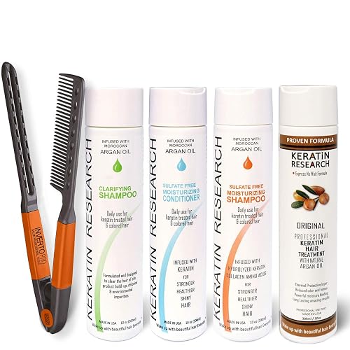 Complex Brazilian Keratin Blowout Hair Treatment 4 Bottles 300ml Value Kit Includes Sulfate Free and Easy Comb Queratina Keratina Brasilera