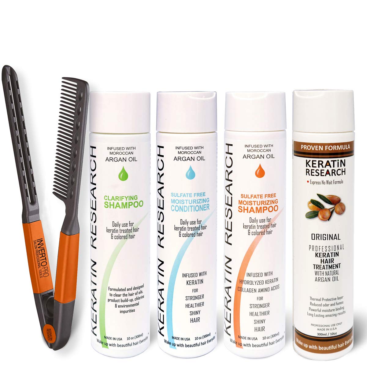 Complex Brazilian Keratin Blowout Hair Treatment 4 Bottles 300ml Value Kit Includes Sulfate Free and Easy Comb Queratina Keratina Brasilera