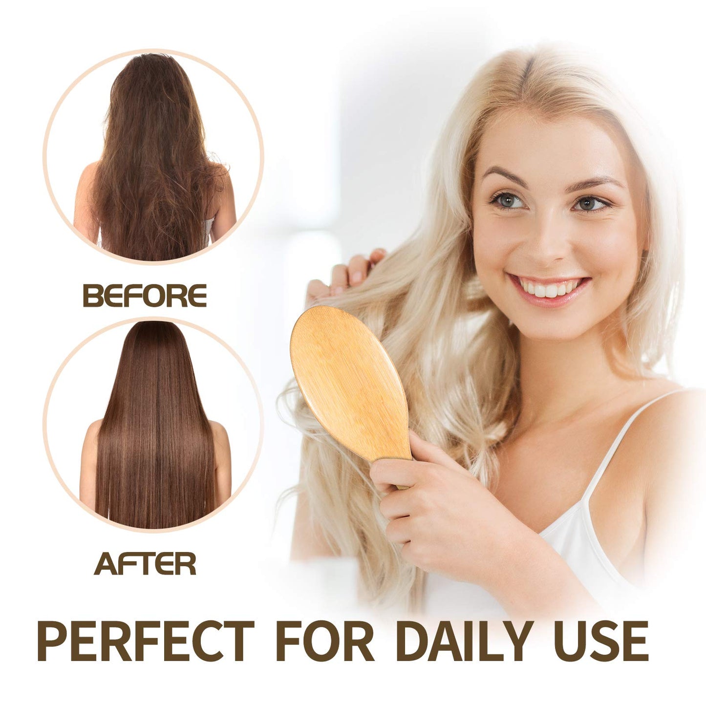 BOMEIYI Boar Bristle Hair Brush for Thick Curly Thin Long Short Wet or Dry Hair, Adds Shine and Makes Hair Smooth, Best Paddle Hair Brush for Men