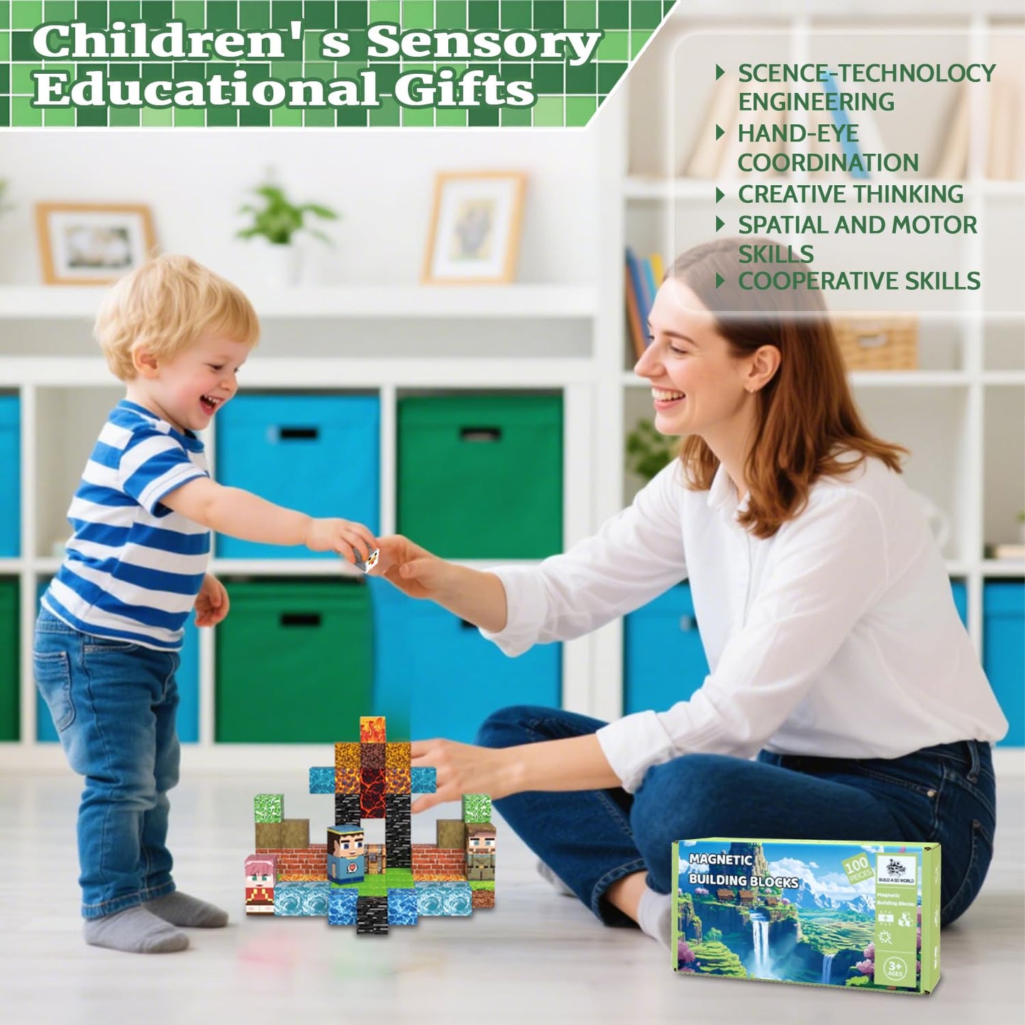 Magnetic Blocks 100pcs Building Cubes – Stacking Magnet Tiles Toy for Kids Ages 3-12, Educational Birthday Gift & Party Set (Underworld)