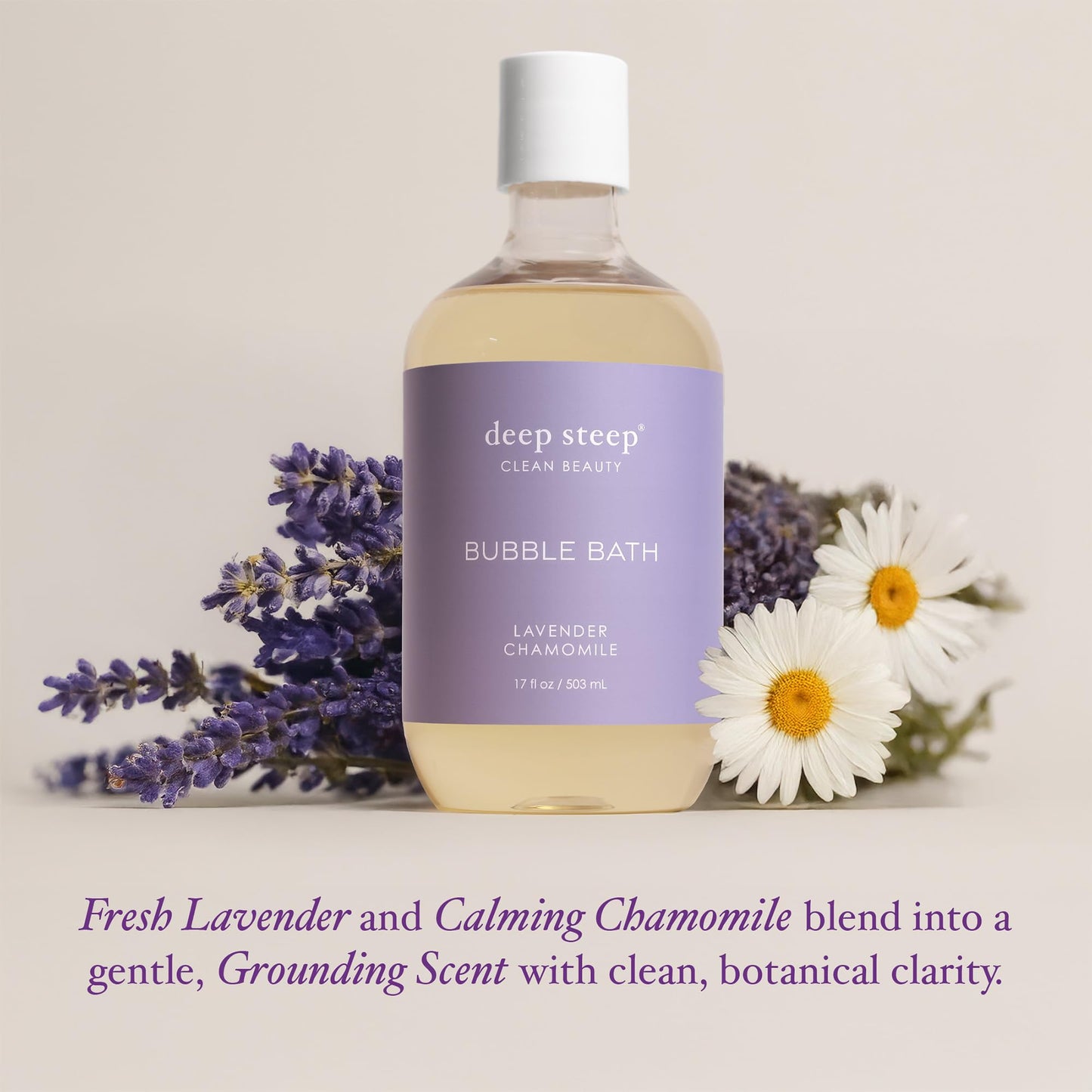 Deep Steep Bubble Bath, Lavender Chamomile 17 oz (Pack of 2) - Hypoallergenic, Clinically Tested Soothing Soak with Shea Butter & Argan Oil