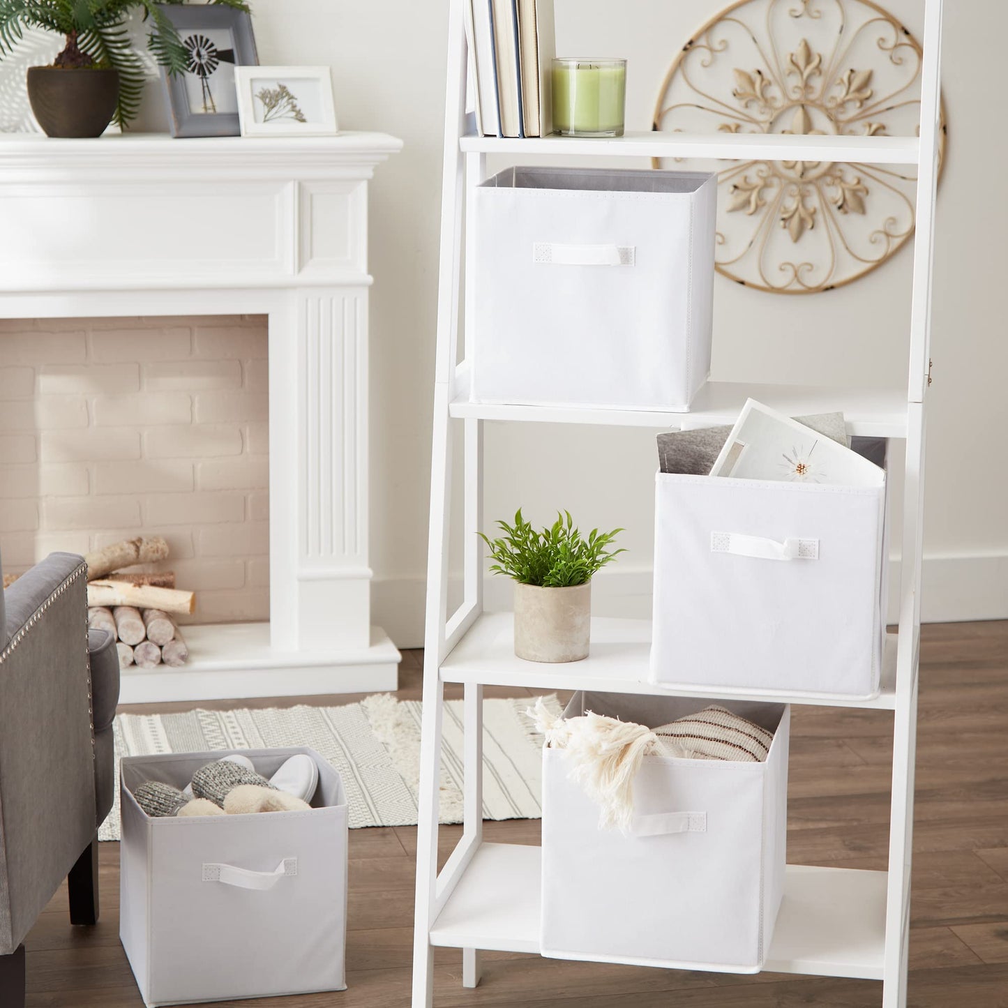 DII Non Woven Fabric Storage Bin Collection Collapsible Organizer Cube, Large Set, 11x11x11, White, 4 Count