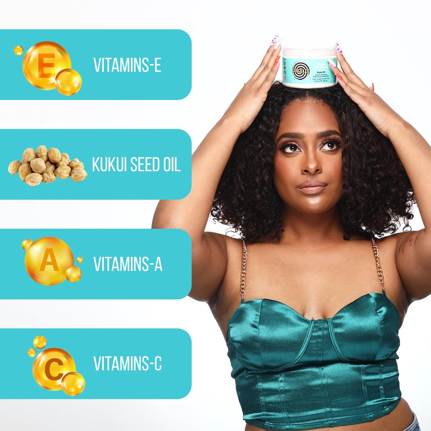 Curldaze Creamy Curl Styler with Kukui Oil, Vitamins A, C, and E. Moisturizing and Styling Curl for Curly Hair, Great for Twist-Outs, Braid Outs, Wash