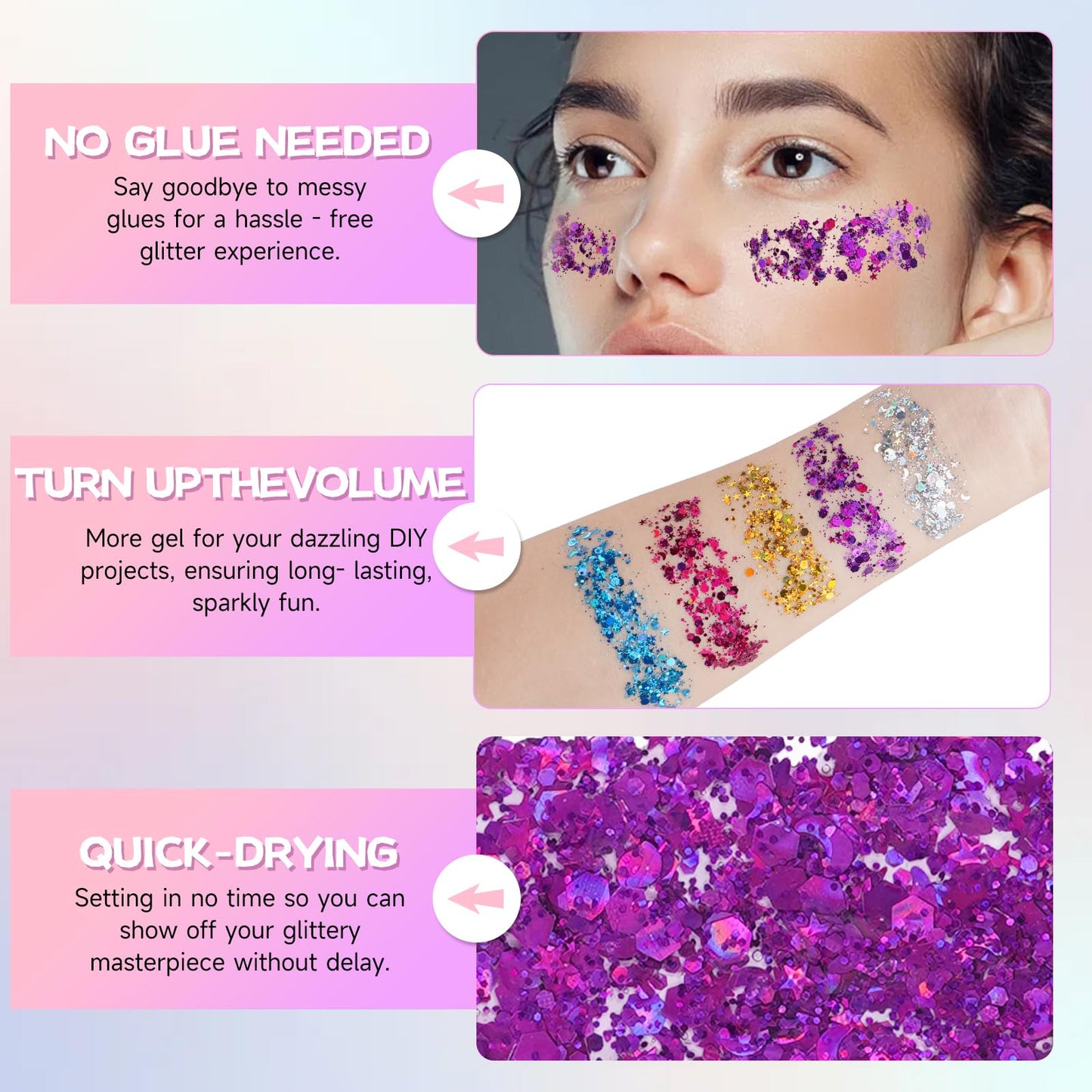 Purple Face Body Glitter Gel,Sparkly Face Glitter for Women,Mermaid Sequins Hair Glitter Makeup?Chunky Glitter Makeup for Face/Body/Hair/Eyes,Easter