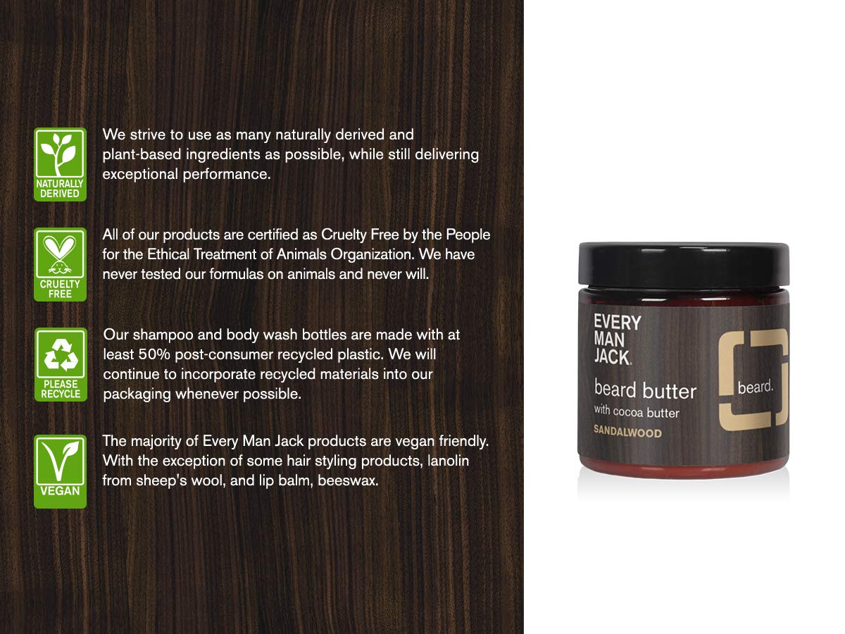 Every Man Jack Beard Butter- Subtle Sandalwood Fragrance - Rejuvenates, Hydrates, and Styles Dry, Unruly Beards While Relieving Itch - Naturally