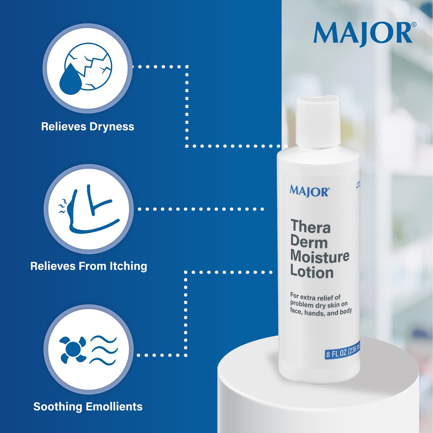 MAJOR Thera Derm Moisture Lotion - Helps Offer Dry Skin Relief on Face, Body, and Hands - 8 Fl Oz (3 Pack)