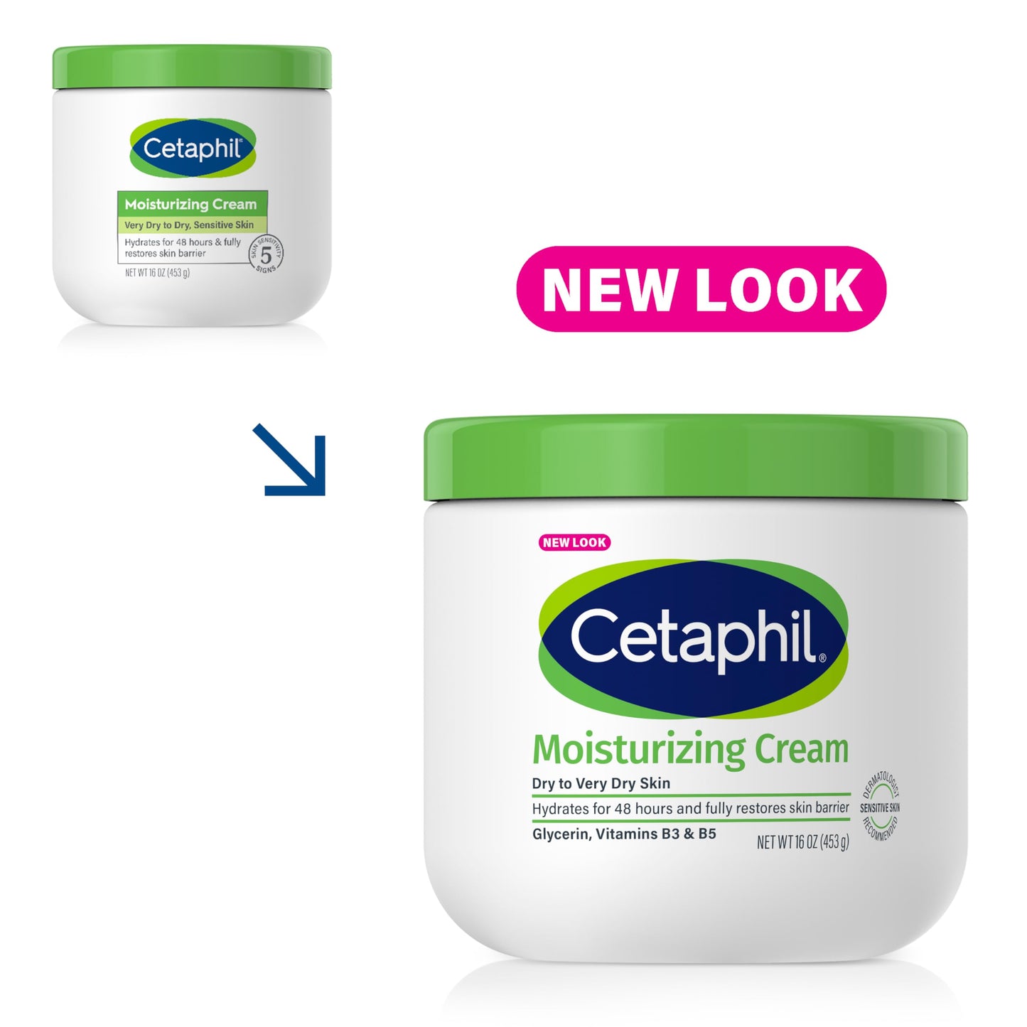 Cetaphil Face & Body Moisturizer, Hydrating Moisturizing Cream for Dry to Very Dry, Sensitive Skin, NEW 16 oz, Fragrance Free, Non-Comedogenic