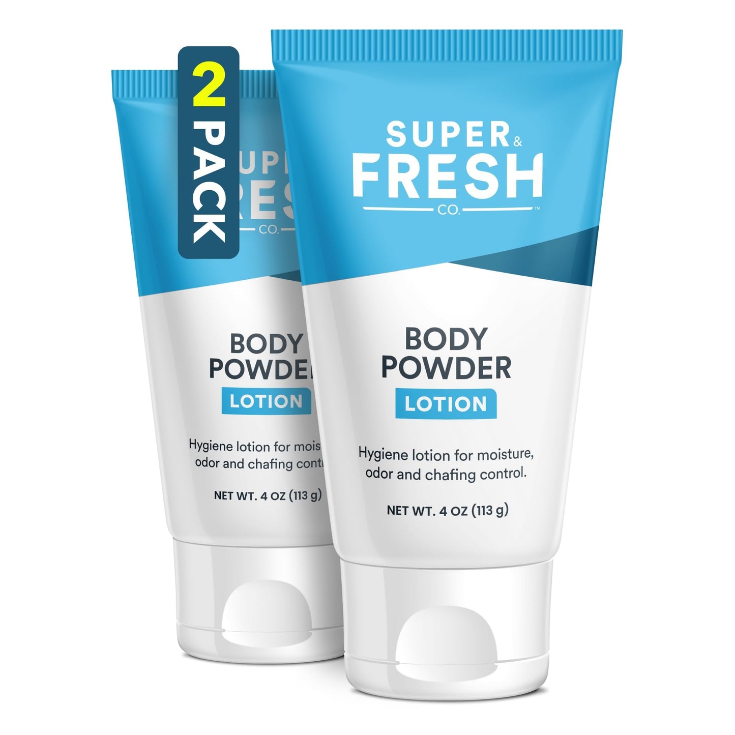 Super Fresh Body Powder Lotion Talc Free Anti Chafing Deodorizing No Mess Body Powder Cream for Men and Women Natural Ingredients Two 4 fl oz Tubes